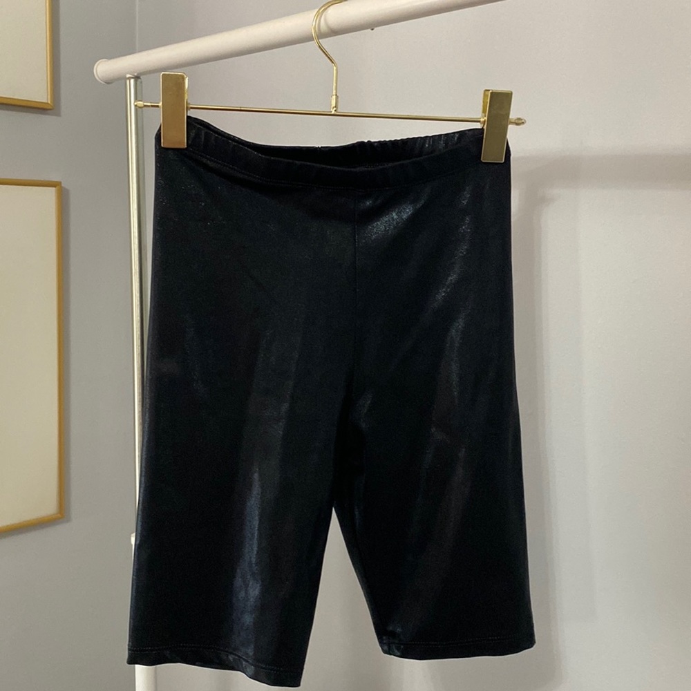 Metallic black biker shorts